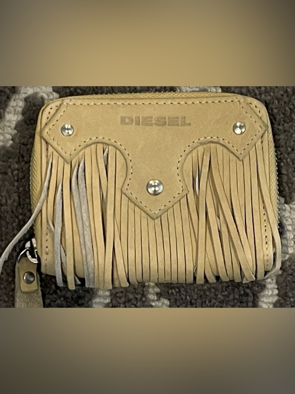 DIESEL Beige Fringe Zip-Around Card Wallet